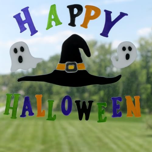 4 Sheets Halloween Gel Window Stickers – Vampire, Skeleton, Zombie & Happy Halloween Designs – Reusable Clings (19 × 19 cm)