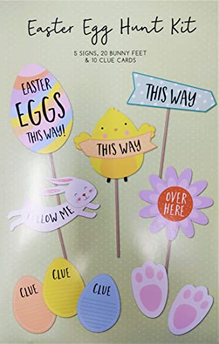 YLAB - Easter Egg Hunt Kit - 5 Signs, 20 Bunny Feet & 10 Clue Cards - You Love a Bargain