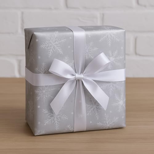 8 Christmas Tissue Paper Sheets β Silver Snowflake & Plain Silver β 70 x 50cm β Recyclable Gift Wrap for Presents, Hampers & Crafts