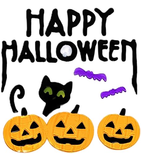 4 Sheets Halloween Gel Window Stickers – Ghosts, Pumpkins, Bats, Witch & Haunted House – Reusable Clings (19 × 19 cm)