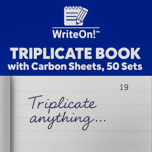 Half Size Triplicate Receipt Book – 50 Numbered Pages with Carbon Sheet | Perforated & Ruled – Ideal for Invoices, Dockets, Office Use, Self-Employed & Tradespeople