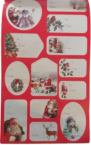 150 Glitter Gift Labels/Stickers - Traditional Christmas Designs