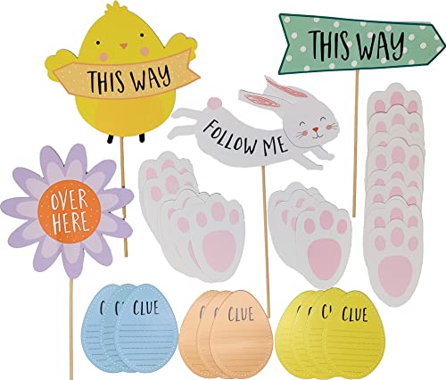 YLAB - Easter Egg Hunt Kit - 5 Signs, 20 Bunny Feet & 10 Clue Cards - You Love a Bargain