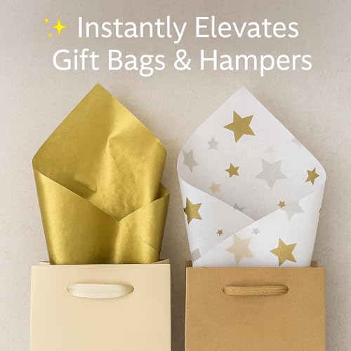 Gold & Star Print Tissue Paper β 8 Sheets β 70 x 50cm β Recyclable Gift Wrap for Christmas, Birthdays, Weddings & Crafts