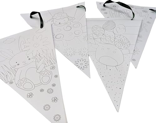 Colour Your Own Easter Bunting Banner - Craft Kit - 8 Paper Flags with Colouring Pencils