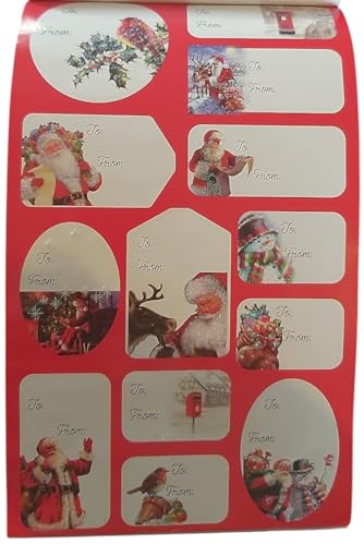 150 Glitter Gift Labels/Stickers - Traditional Christmas Designs