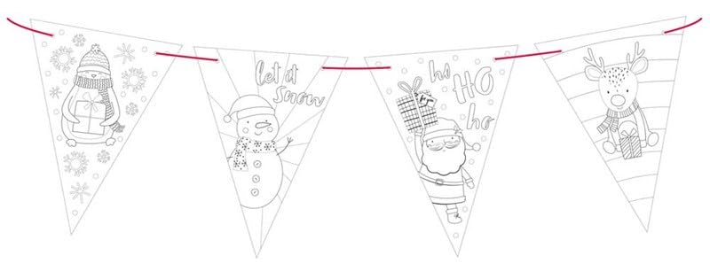Christmas Colour Your Own Banner Bunting – 8 Flags with Red Ribbon & 5 Colouring Pencils - You Love a Bargain