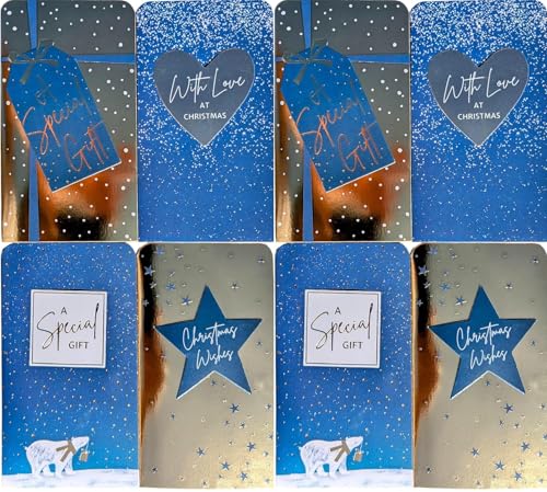 8 Luxury Christmas Money Wallets β Navy & Gold Foil Designs with White Envelopes (4 Designs, 2 Each)
