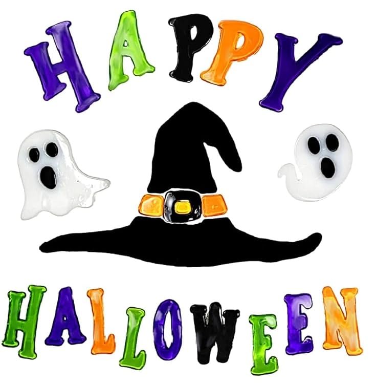 4 Sheets Halloween Gel Window Stickers – Vampire, Skeleton, Zombie & Happy Halloween Designs – Reusable Clings (19 × 19 cm)