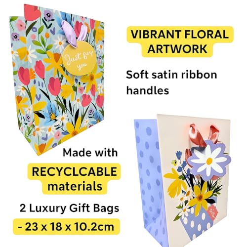 2 Luxury Easter Gift Bags - Medium: 23x18x10.2cm (Spring Flowers)