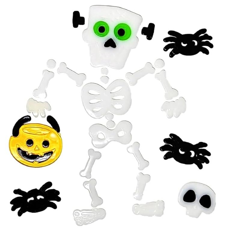 4 Sheets Halloween Gel Window Stickers – Vampire, Skeleton, Zombie & Happy Halloween Designs – Reusable Clings (19 × 19 cm)