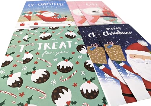 8 Kids Christmas Money Envelopes – Cute Santa & Polar Bear Gift Card or Cash Holders – 4 Fun Festive Designs (2 of Each) – 16 x 9cm – to/from Printed Message Area
