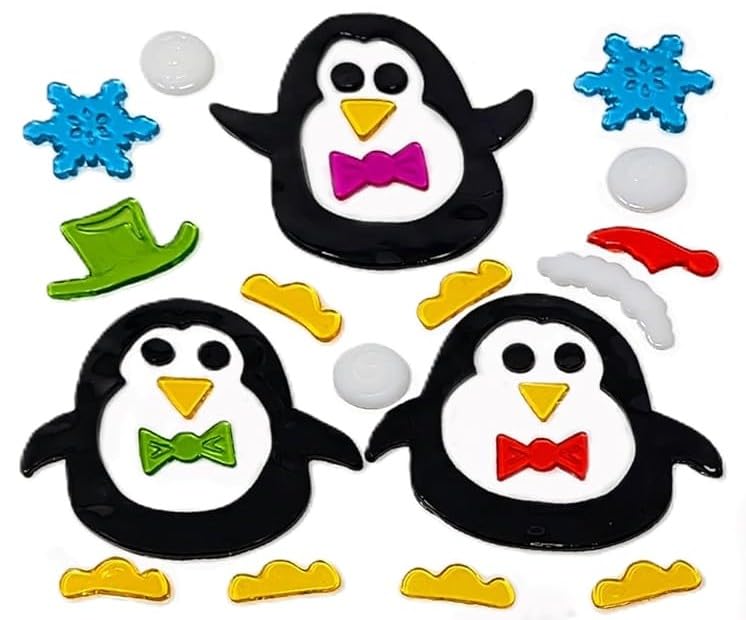 4 Sheet Christmas Gel Window Clings β Santa, Snowman, Penguin & Tree β Reusable Festive Decorations β 19 Γ 19 cm Sheets