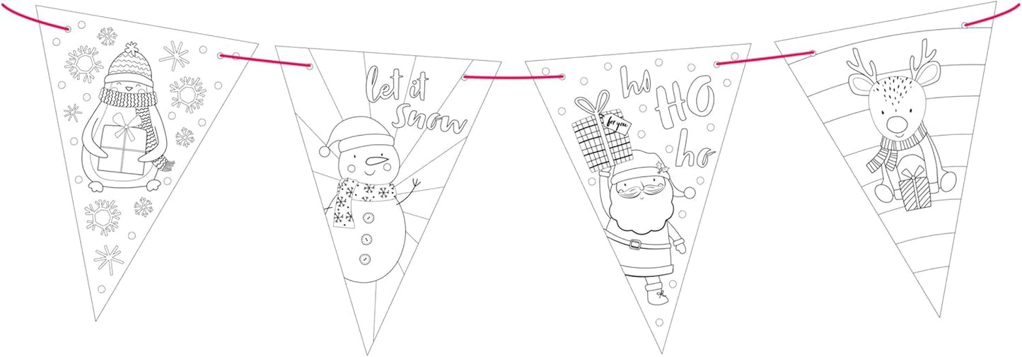 2Γ Colour Your Own Christmas Banner Bunting β 8 Flags per Banner with 5 Colouring Pencils β Kidsβ Festive Craft Activity