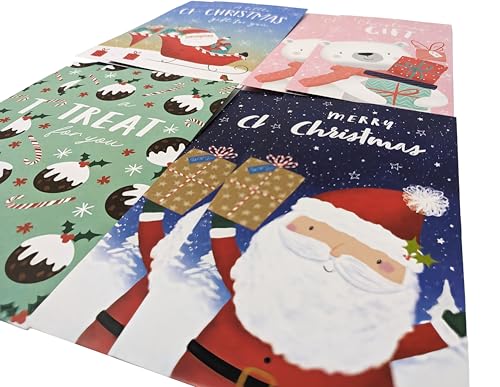 8 Kids Christmas Money Envelopes – Cute Santa & Polar Bear Gift Card or Cash Holders – 4 Fun Festive Designs (2 of Each) – 16 x 9cm – to/from Printed Message Area