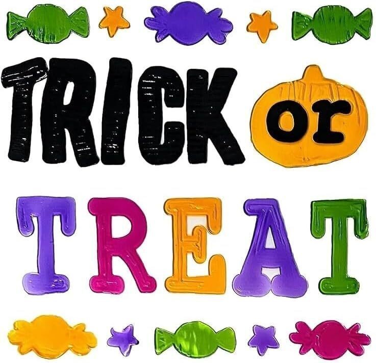 Halloween Gel Window Stickers – 16 Assorted Designs – Reusable Gel Clings for Wi