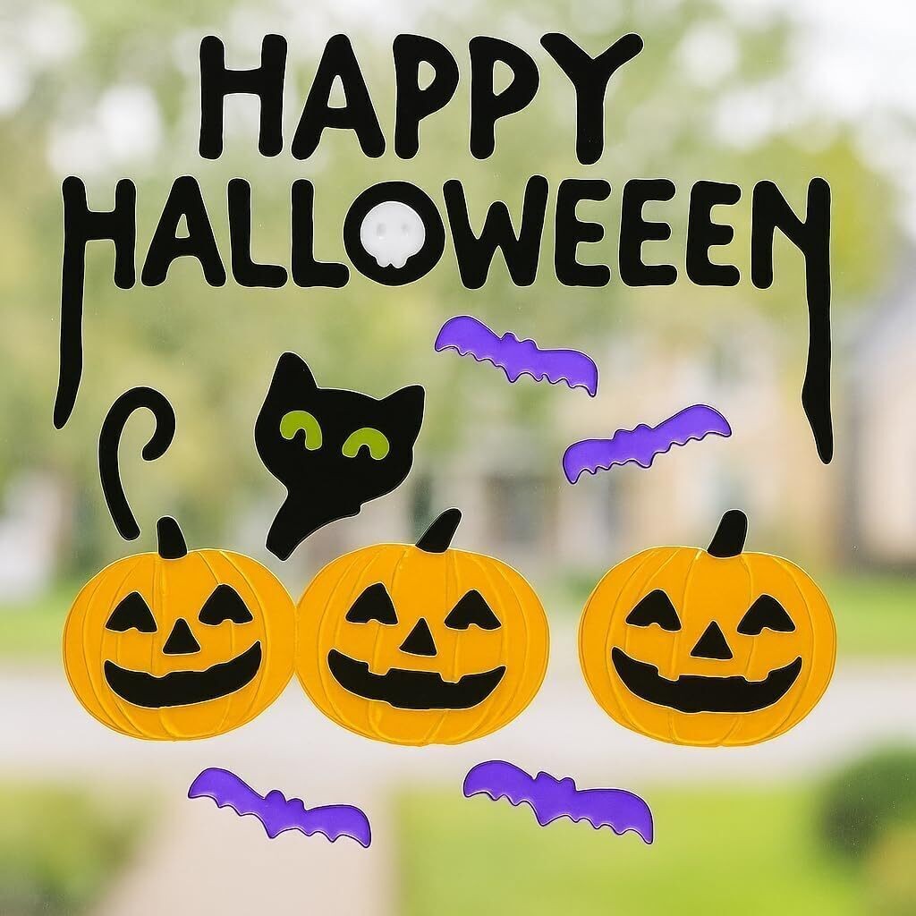 Halloween Gel Window Stickers – 16 Assorted Designs – Reusable Gel Clings for Wi