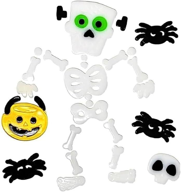 Halloween Gel Window Stickers – 16 Assorted Designs – Reusable Gel Clings for Wi