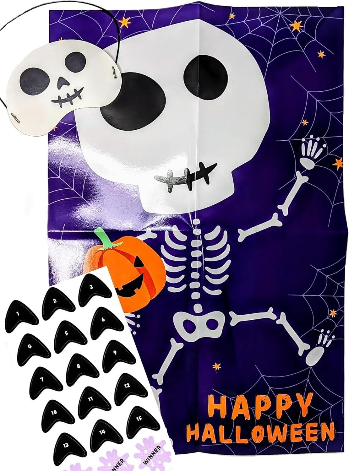 Halloween Party Game for Kids – Pin the Nose on the Pumpkin, Vampire or Skeleton