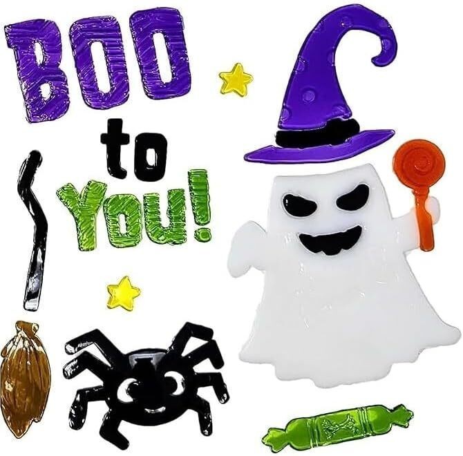 Halloween Gel Window Stickers – 16 Assorted Designs – Reusable Gel Clings for Wi