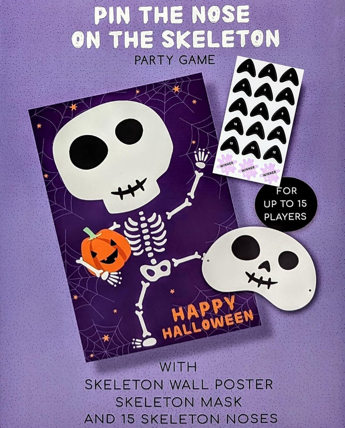Halloween Party Game for Kids – Pin the Nose on the Pumpkin, Vampire or Skeleton