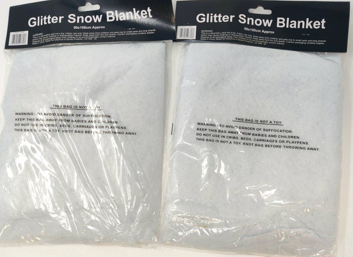 2x Snow Blankets With Silver Glitter - Scene Setter - Measures 100x50cm
