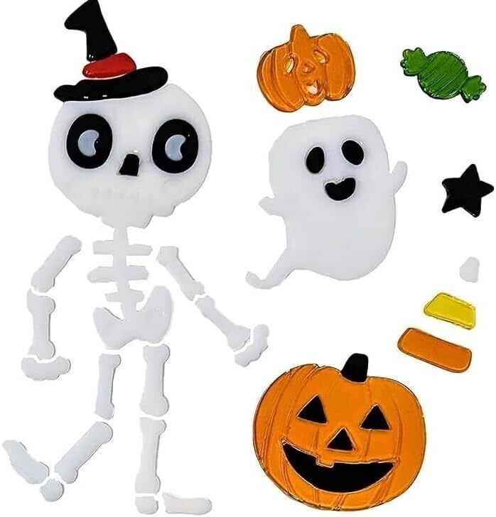 Halloween Gel Window Stickers – 16 Assorted Designs – Reusable Gel Clings for Wi