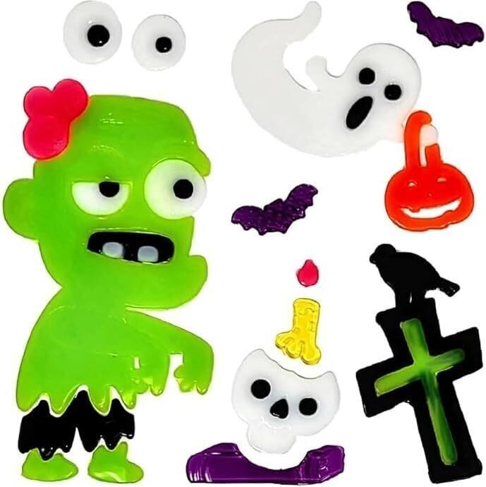 Halloween Gel Window Stickers – 16 Assorted Designs – Reusable Gel Clings for Wi
