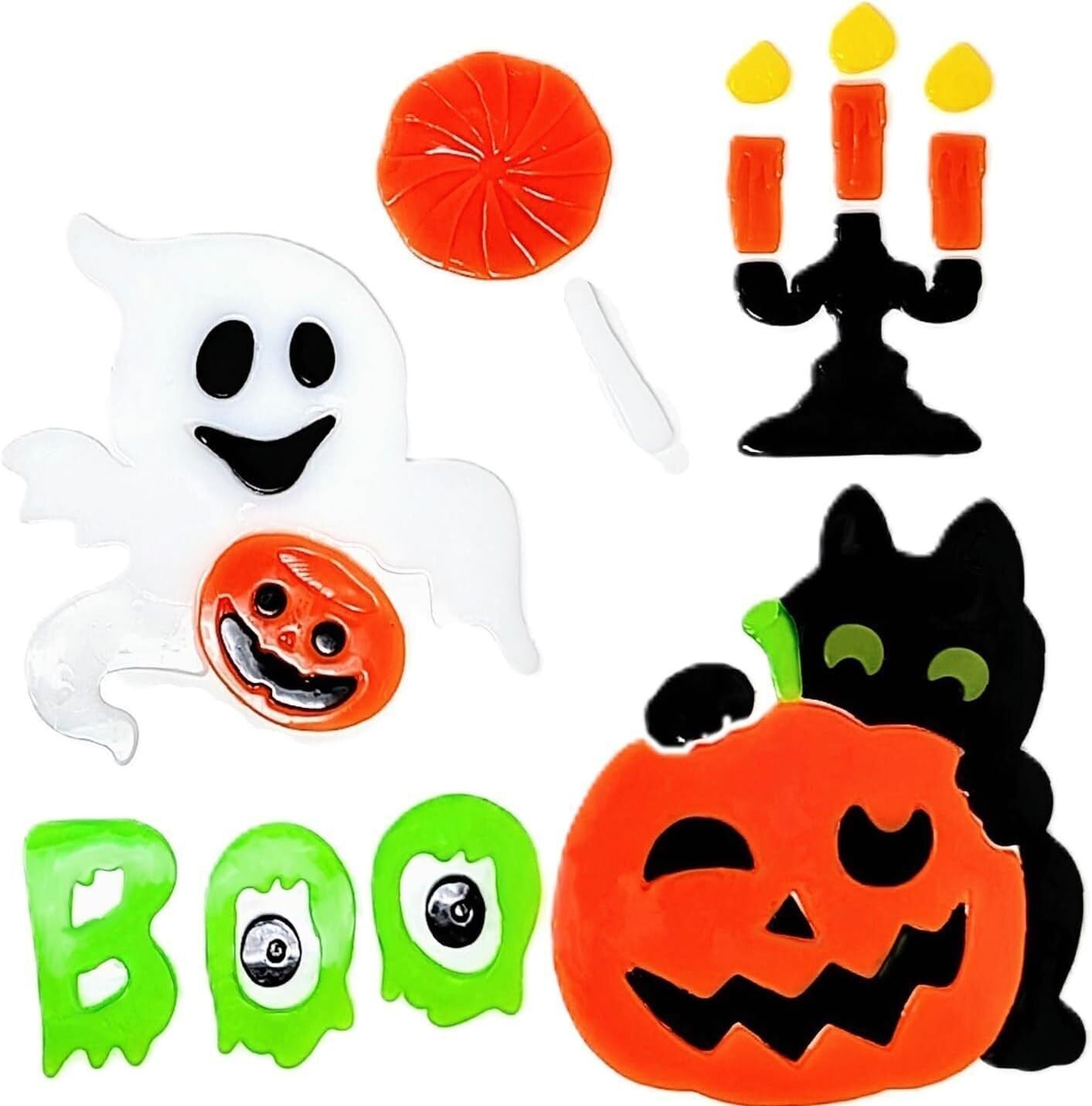 Halloween Gel Window Stickers – 16 Assorted Designs – Reusable Gel Clings for Wi