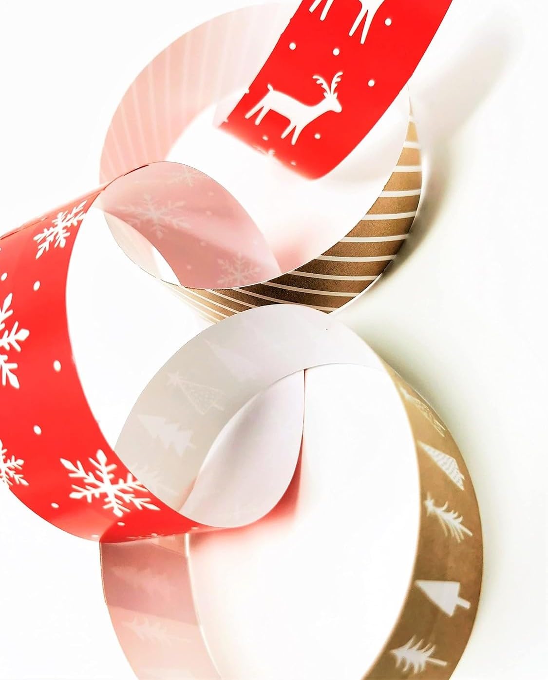 80 Christmas Paper Chains β Red & Kraft Festive Peel & Seal Strips (22.2 Γ 2.7 cm)