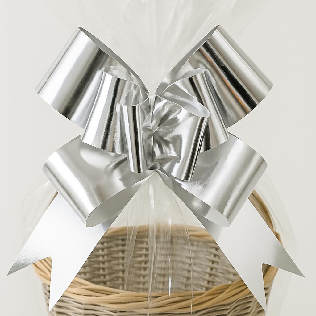 15 Extra Large Hamper Bags – Clear Cellophane Gift Wrap Bags with 15 Pull Bows – Ideal for Gift Wrapping, Hampers, Easter Baskets, Mother’s Day & Teacher Gifts – 102.5x70cm