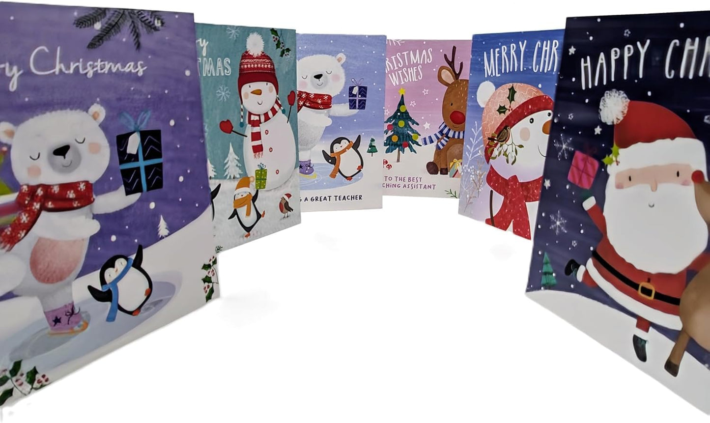 60 Mini Christmas Cards for Kids with Envelopes – 4 Cute Designs – Includes Teacher & Teaching Assistant Cards – Xmas Cards for School, Classmates & Friends – 9.5cm