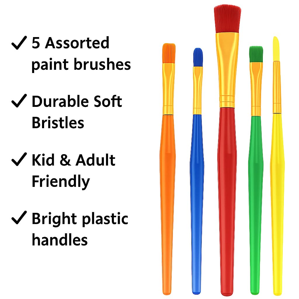 5-Piece Kids Paint Brush Set β Assorted Sizes & Colours β Art & Craft Brushes for Children