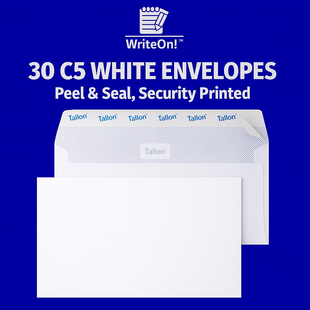 30 C5 White Peel & Seal Envelopes – 229mm x 162mm – A4 Folded Fit – 80gsm Self Seal Security Envelopes – Office & Home Mailing