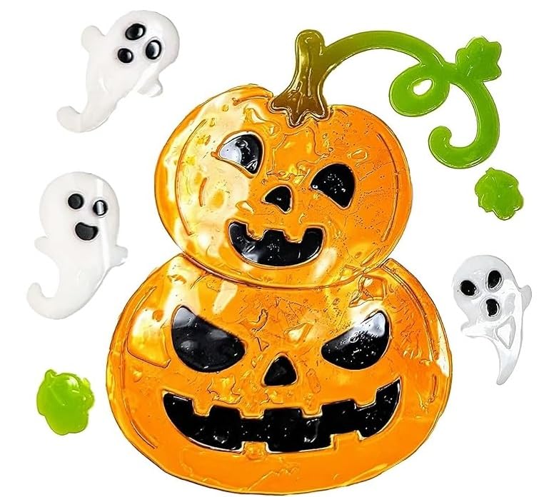 🎃 Halloween Gel Window Stickers – 4 Sheets of Reusable Gel Clings – Pumpkins, Ghosts, Skeleton & Trick or Treat
