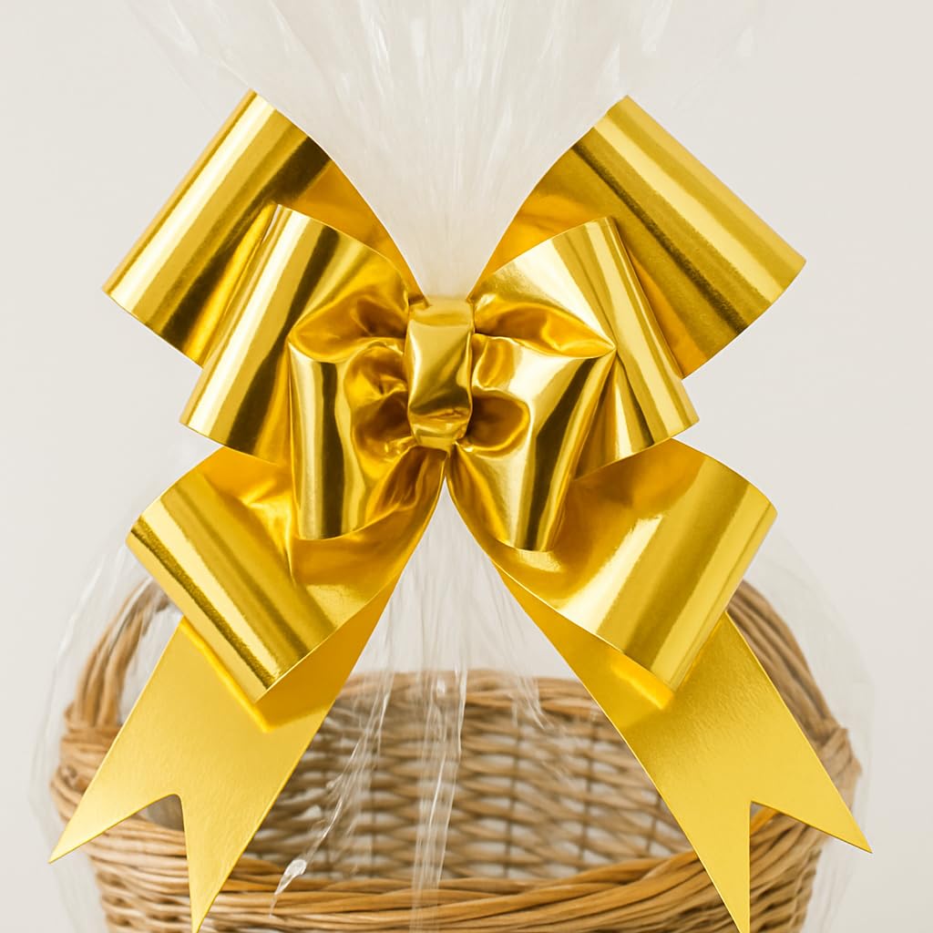 15 Extra Large Hamper Bags – Clear Cellophane Gift Wrap Bags with 15 Pull Bows – Ideal for Gift Wrapping, Hampers, Easter Baskets, Mother’s Day & Teacher Gifts – 102.5x70cm