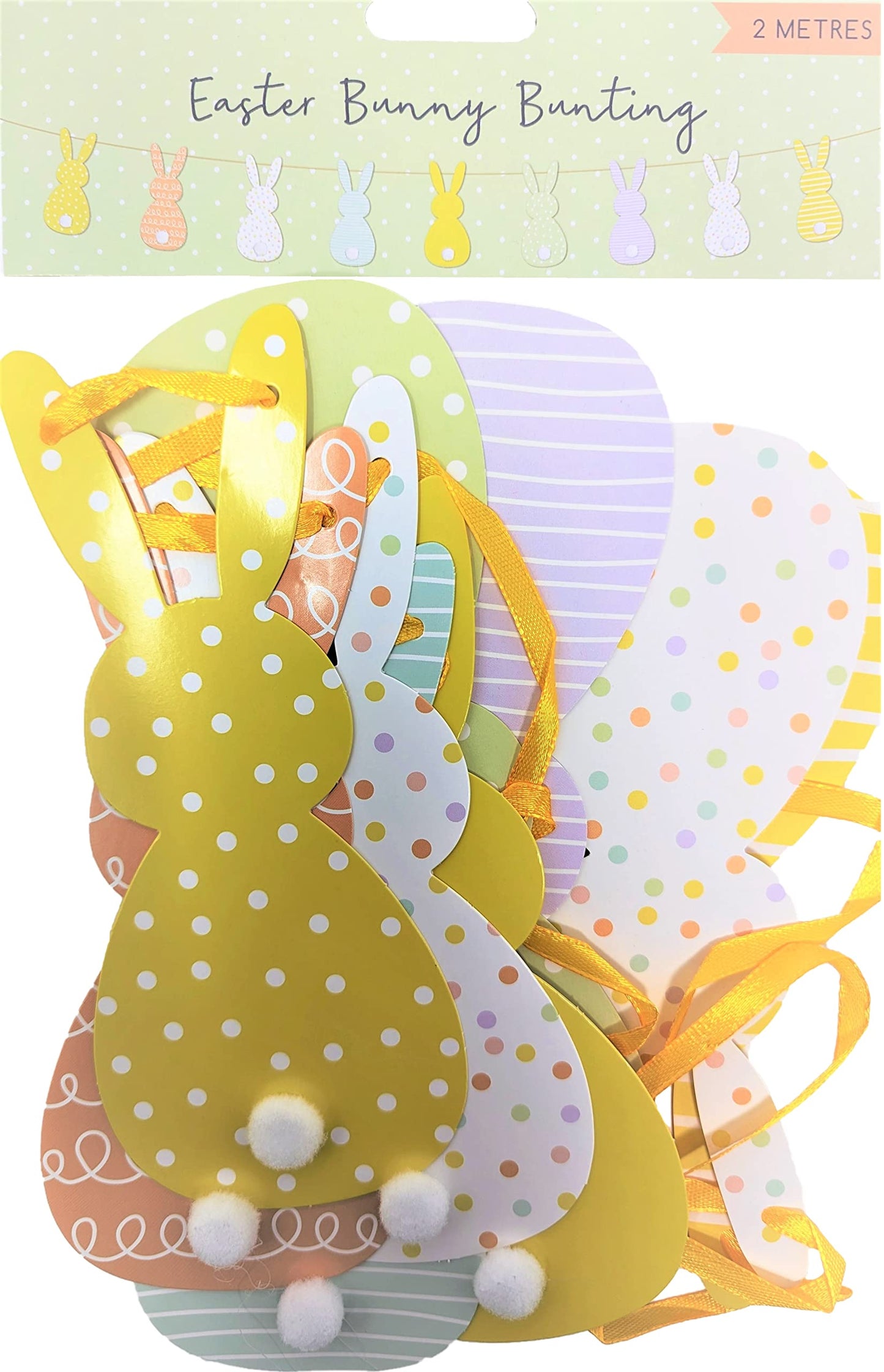Easter Garland Bunny Bunting β 2 Metres | Pre-Strung Double-Sided Bunny Flags with Pom Poms | Cute Easter Decoration for Home, Classroom & Parties