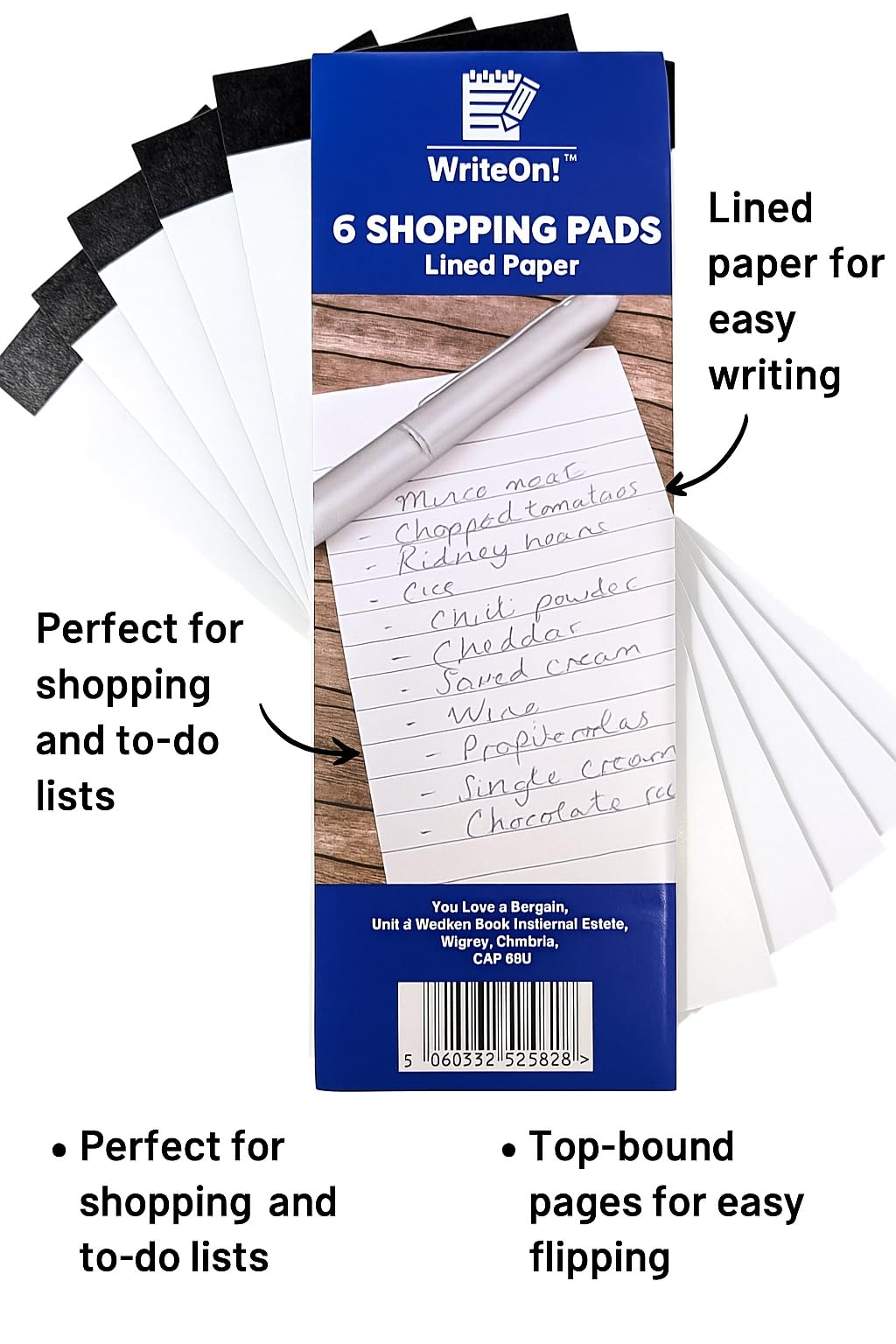 12 Slimline Shopping Pads - 30 Sheets Per Pad - Lined Paper