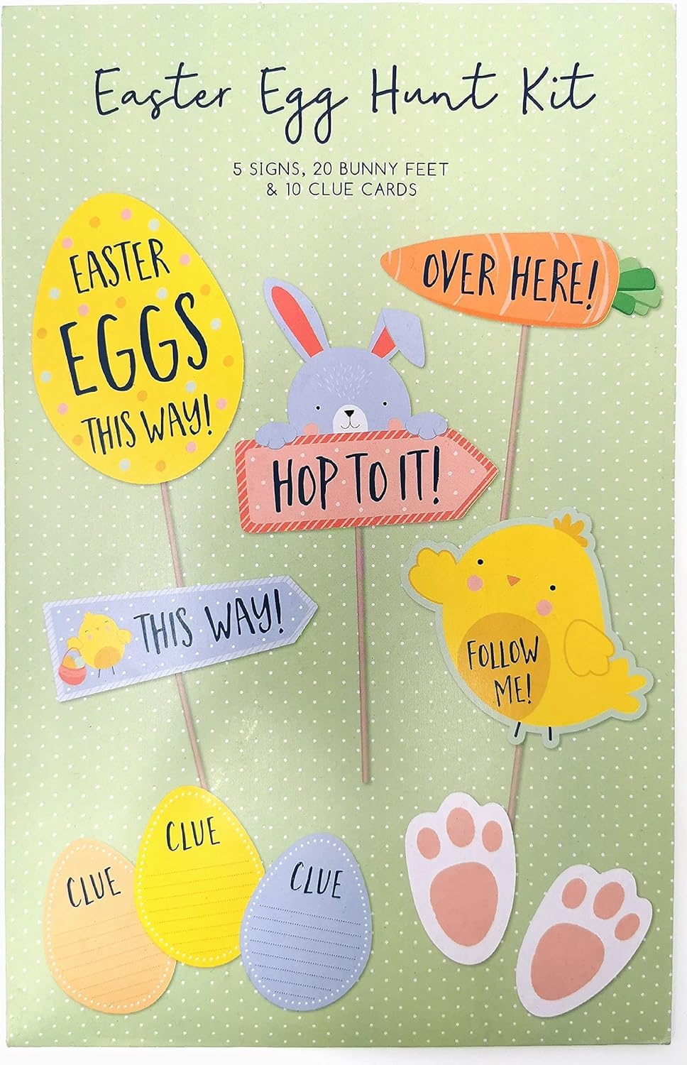 YLAB Easter Egg Hunt Kit – Signs, Bunny Footprints & Clue Cards | 5 Easter-Themed Signs with Stakes, 20 Bunny Footprint Cutouts & 10 Clue Cards | Fun Easter Activity for Kids & Families