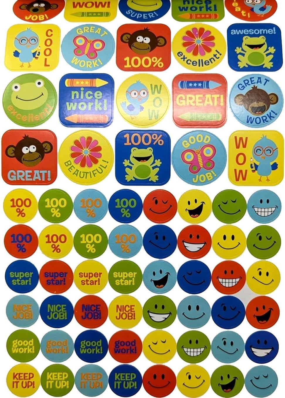 1088 Reward Stickers for Kids β Assorted Motivational Stickers for Teachers, Parents & Students β Smiley Face Stickers, Praise & Behaviour Chart Stickers in Booklet β 1.4cm & 2.5cm Sizes