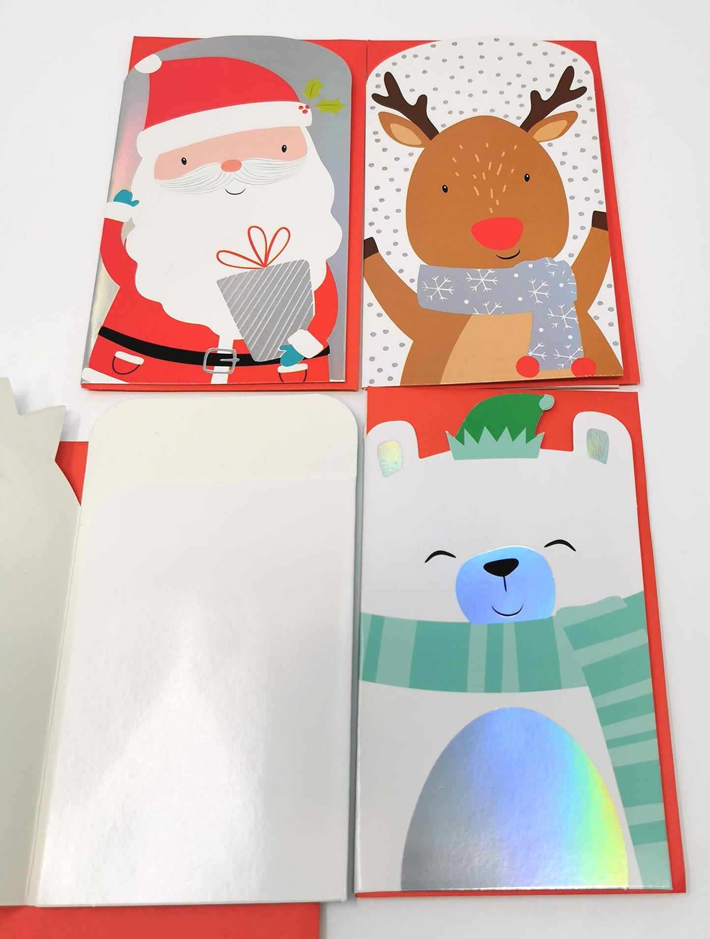 4 Christmas Money Wallets for Kids – Santa, Reindeer, Penguin & Polar Bear with Red Envelopes (16 × 9 cm)