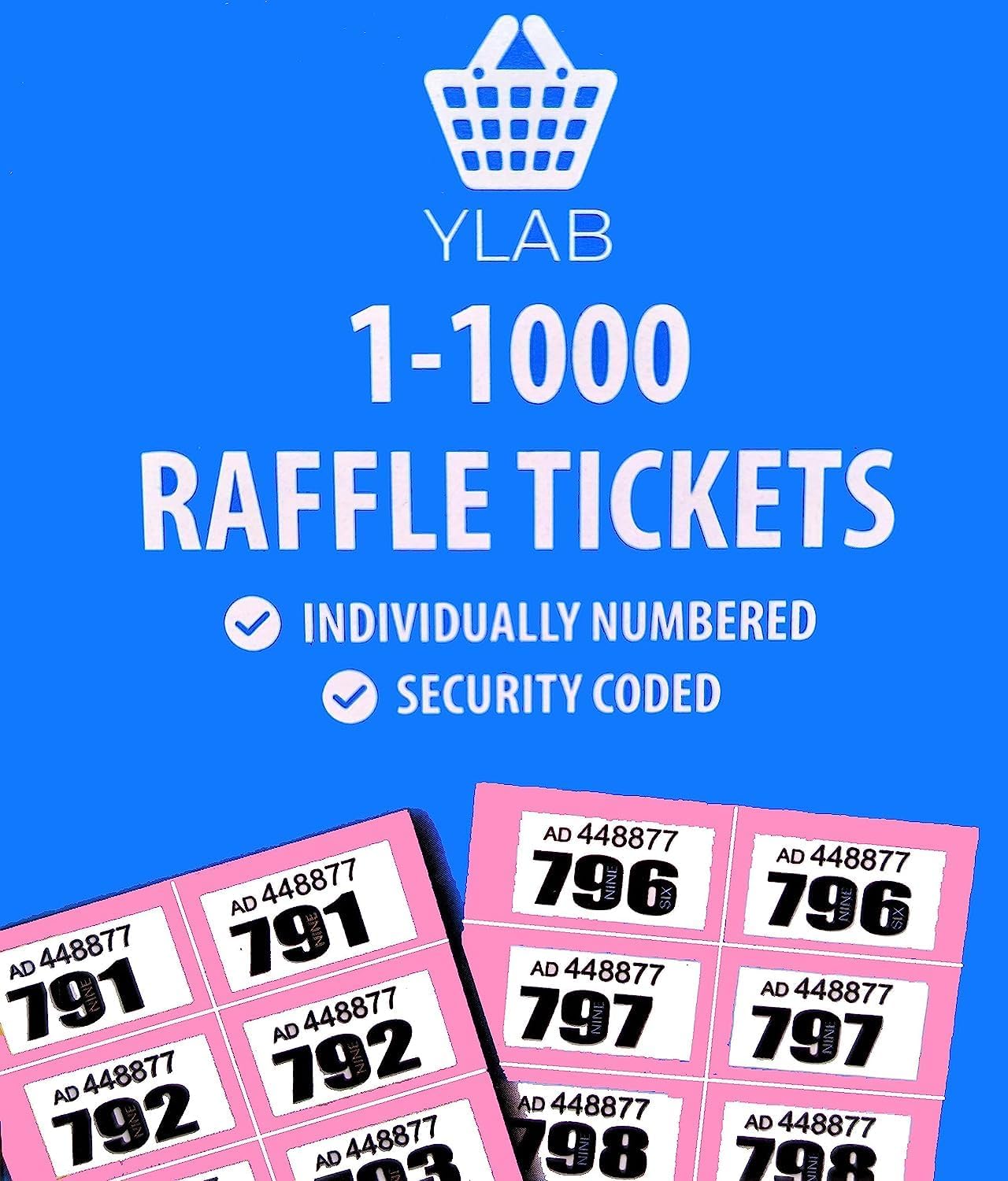 Raffle Tickets Book 1-1000 – Perforated, Security Numbered | Choose Colour: Pink, Blue, Green, Orange, Purple, White, Yellow | Fundraising, Prize Draws, Cloakroom, Events
