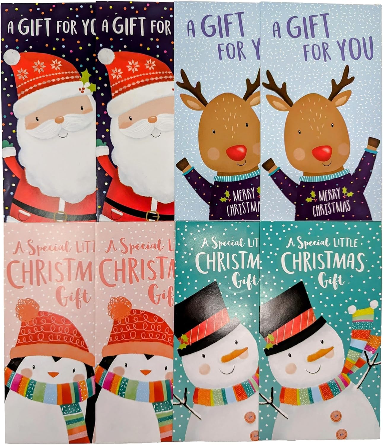 π 8 Christmas Money Envelopes β Santa, Reindeer, Penguin & Snowman Designs β Cash, Voucher & Gift Card Holders (16 Γ 9 cm)