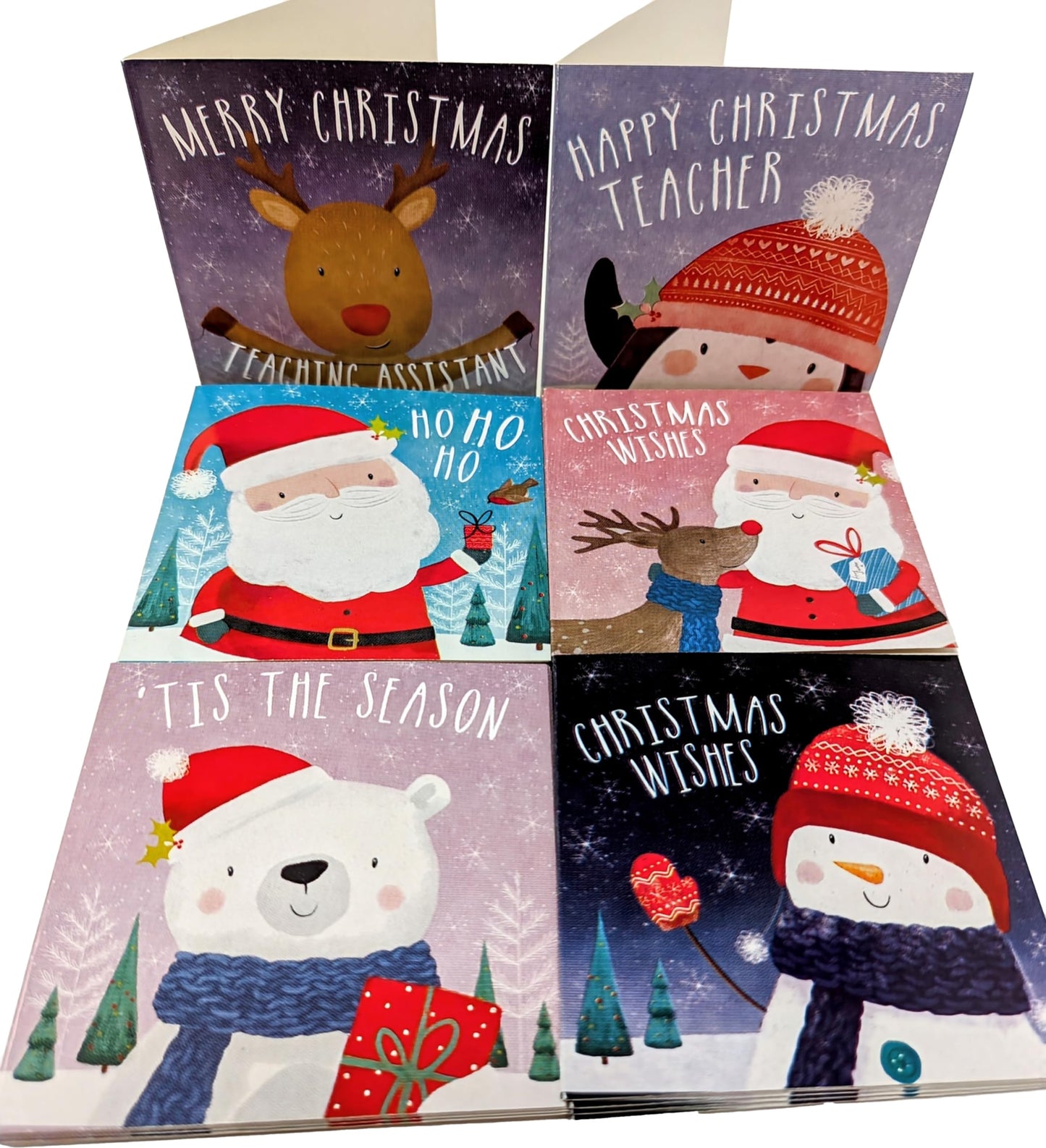 30 Mini Christmas Cards for Kids with Envelopes β 6 Festive Designs β Includes Teacher & Teaching Assistant Cards β 8 Γ 8 cm
