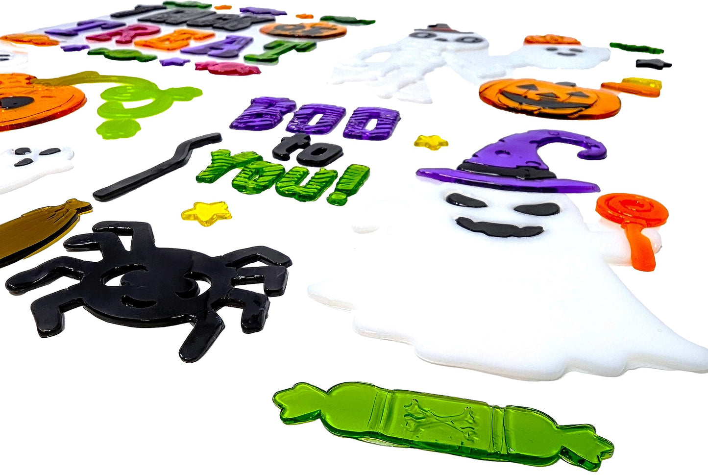 🎃 Halloween Gel Window Stickers – 4 Sheets of Reusable Gel Clings – Pumpkins, Ghosts, Skeleton & Trick or Treat