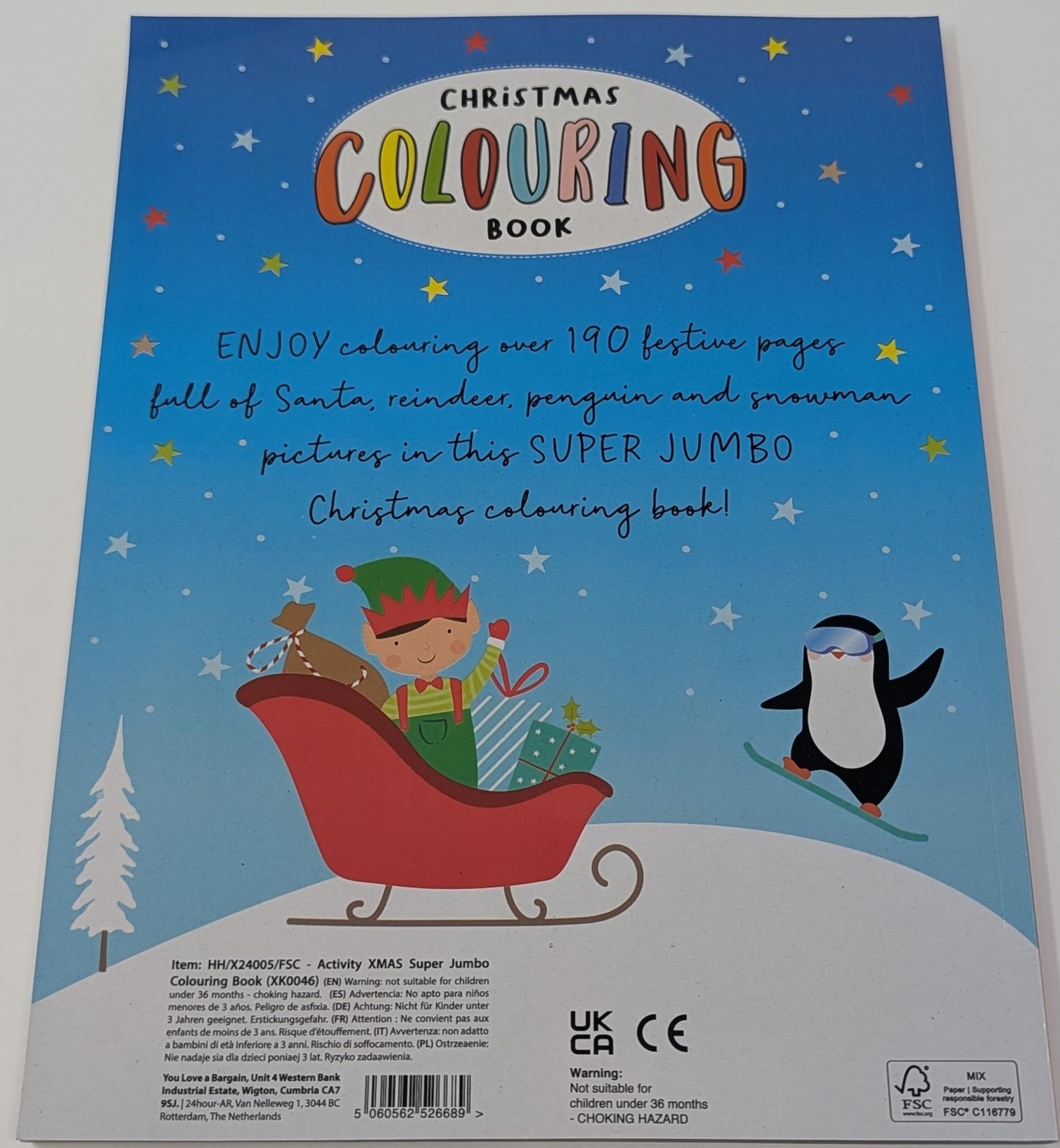 Jumbo A4 Christmas Colouring Book – 190 Festive Pages – Eco-Friendly Gift for Kids – Stocking Filler & Christmas Eve Box
