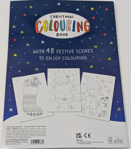 Christmas Activity Book Set for Kids – 3 Pack – Colouring Book (A4), Dot to Dot & Puzzle Book – 48 Pages Each – Recycled Paper – Festive Activity Fun – Ideal Stocking Filler