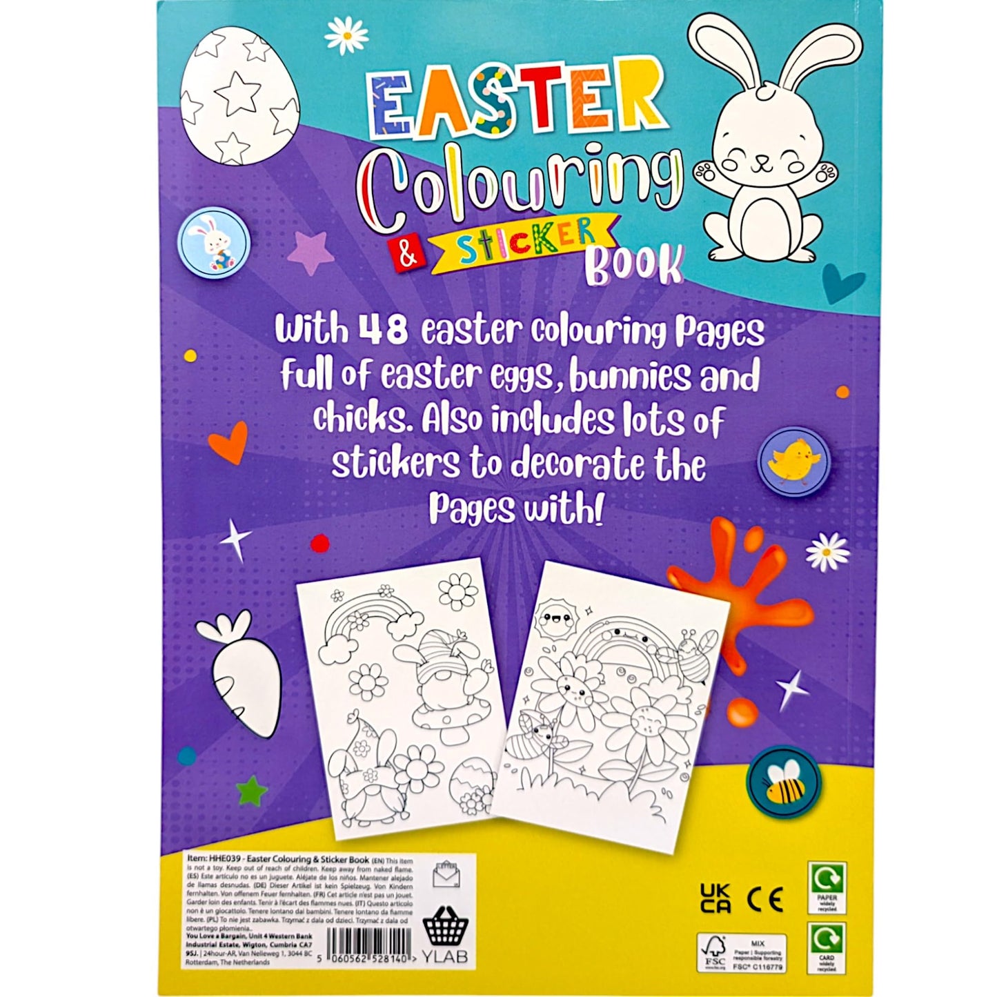 Easter Colouring & Sticker Book for Kids (A4) | 48 Pages of Fun, Bonus Easter Stickers, Eco-Friendly FSC Certified Paper, Perfect for Holiday Activities & Easter Gifts
