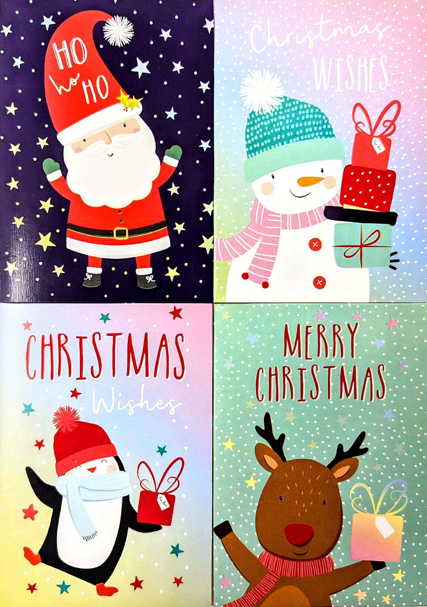 32 Mini Christmas Cards for Children – 4 Fun Festive Designs – Santa, Reindeer, Penguin & Snowman – With Red Envelopes – Xmas School Cards for Kids – Holiday Classroom Exchange