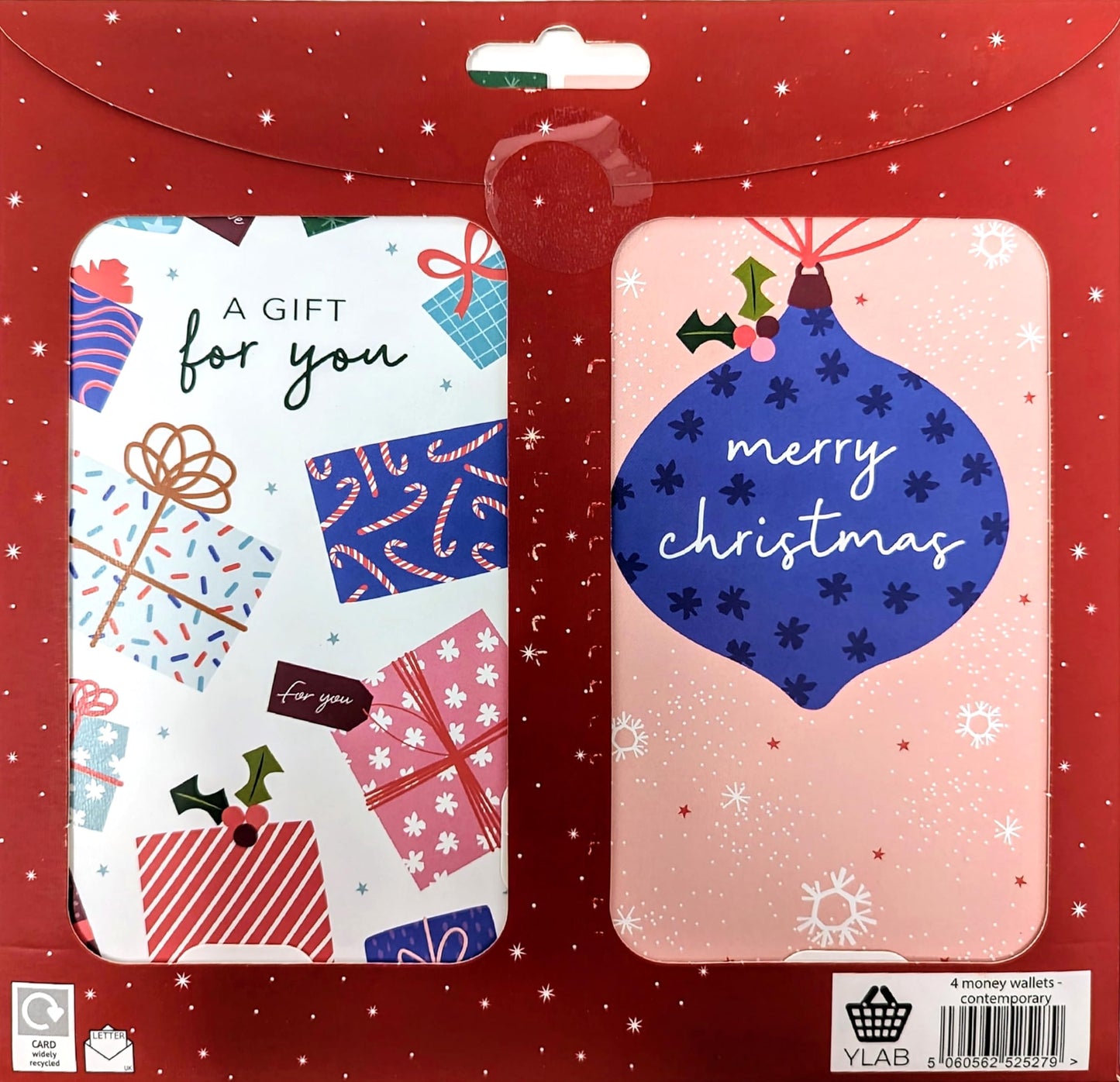 4 Modern Christmas Money Wallets with White Envelopes β Festive Baubles, Gifts & Tree Designs β Holds Cash, Vouchers & Gift Cards β 16 x 9 cm
